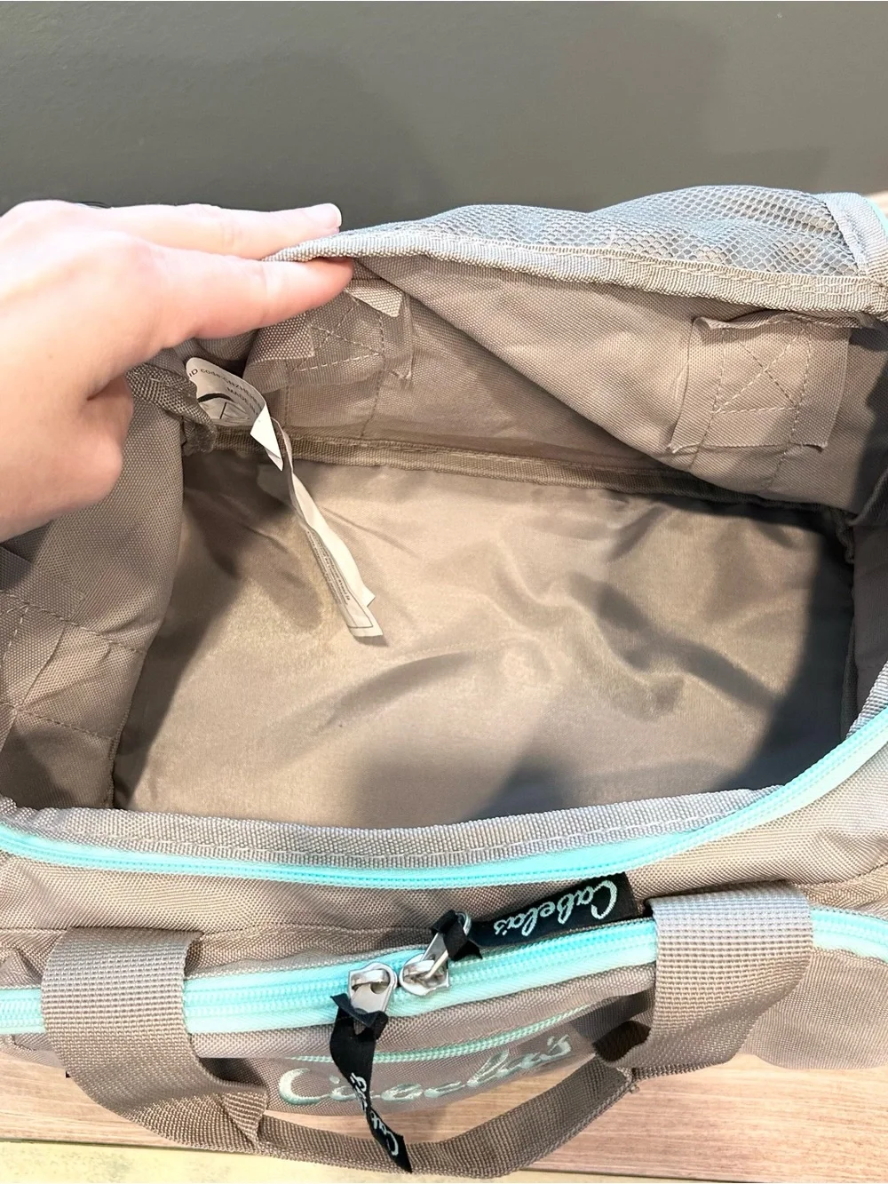 Cabela's Catch-All Gear Bag Gray/Teal Soft Tackle Bag, Range Bag, Small Duffel
